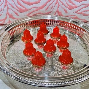 D4-Vintage Red & Gold Glitter Plastic Christmas Bell Set